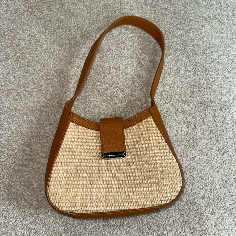 Brown and Tan Woven Shoulder Bag